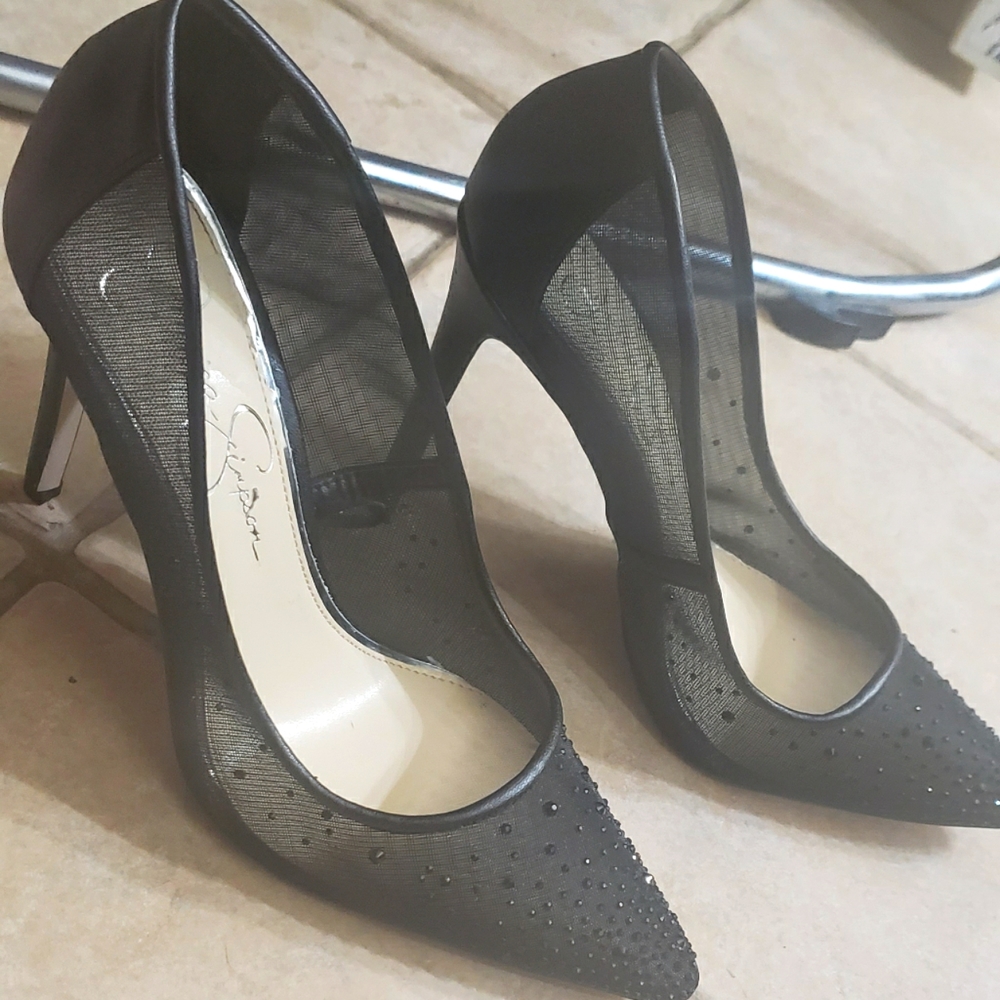 Crystal studded black heels.